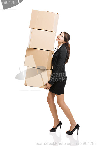 Image of Business woman with card boxes