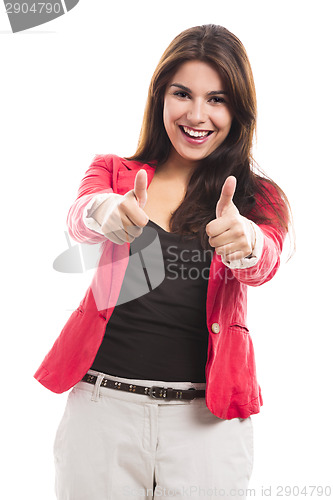 Image of Business woman with thumbs up