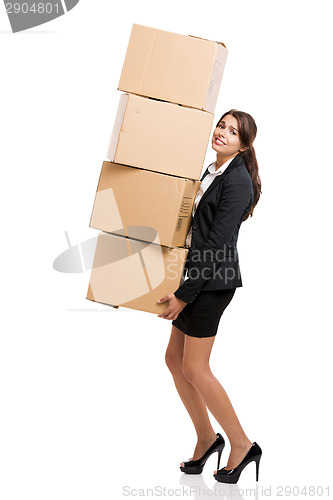 Image of Business woman with card boxes