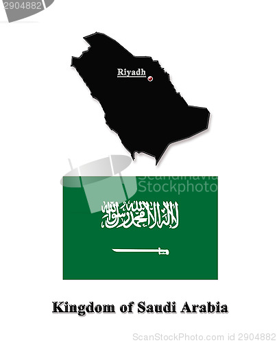 Image of Map of Saudi Arabia and its flag