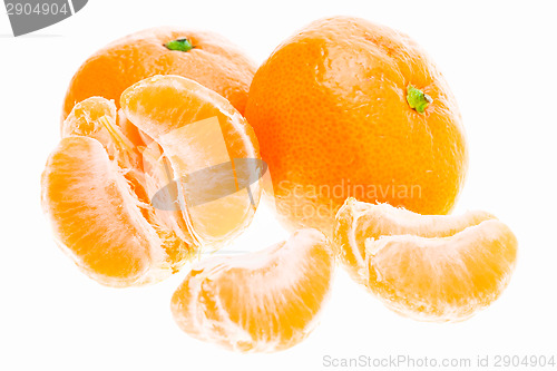 Image of Peeled Mandarin Tangerine Orange Fruit Isolated On White Backgro