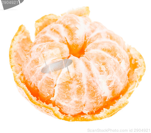 Image of Peeled Mandarin Tangerine Orange Fruit Isolated On White Backgro