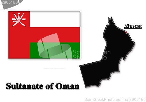 Image of Map of Sultanate of Oman in colors of its flag in Arabic