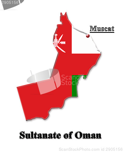 Image of Map of Sultanate of Oman in colors of its flag in Arabic