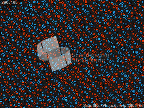 Image of Polka dot pattern with red and blue circles on black