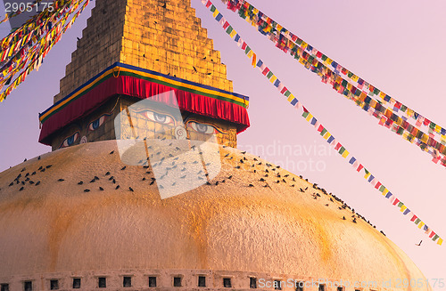 Image of Eyes of Buddha on Boudhanath stupa in Kathmandu