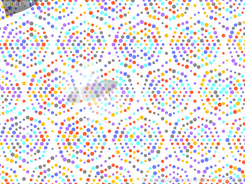 Image of Polka dot spiral pattern with red yellow grey purple blue circle