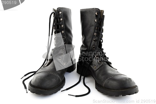 Image of Army style black leather boots with laces