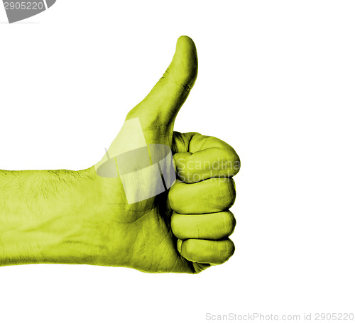 Image of Closeup of male hand showing thumbs up sign