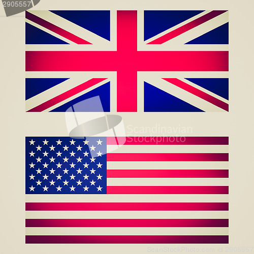 Image of Retro look UK and USA flag vignetted illustration