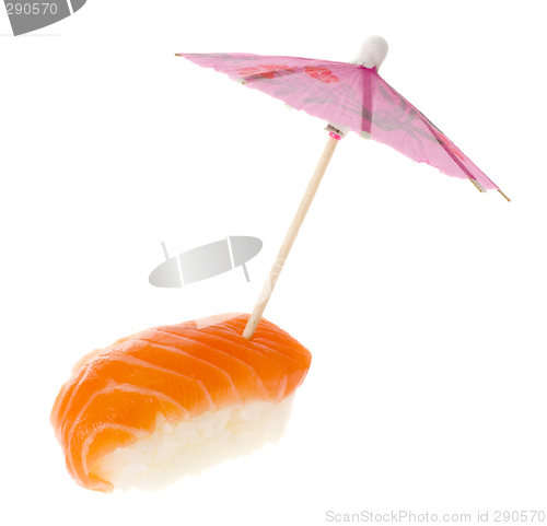 Image of Sushi - Salmon Nigiri with umbrella

