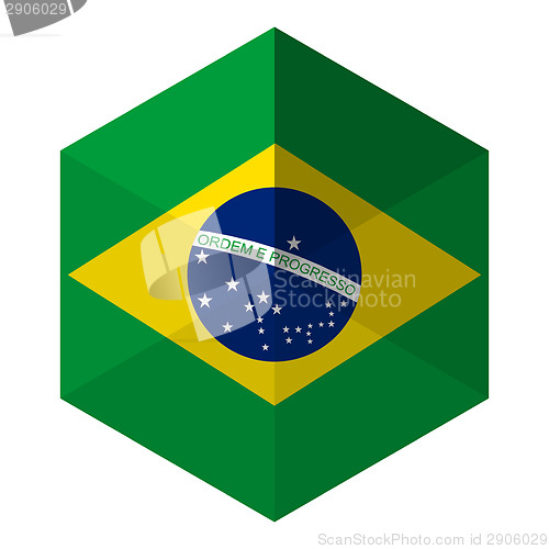 Image of Brazil Flag Hexagon Flat Icon Button