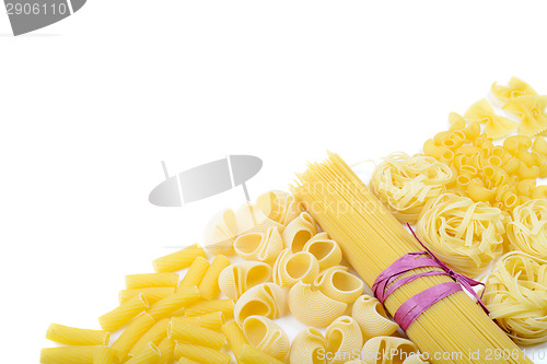 Image of Mixed uncooked raw italian pasta with spaghetti
