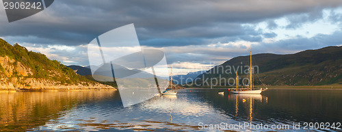 Image of Panorama - Sailboats in a Scottish loch