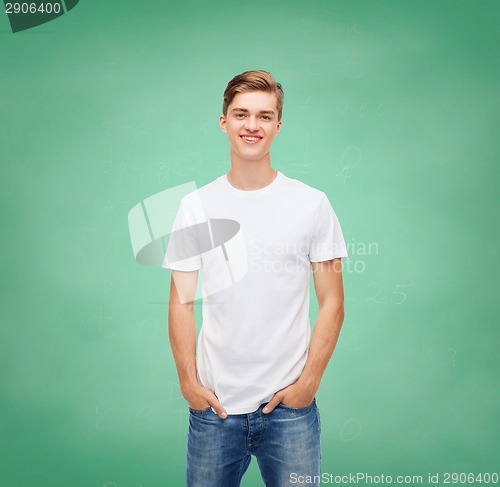 Image of smiling young man in blank white t-shirt