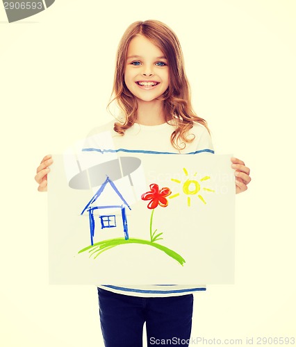 Image of smiling little child holding picture of house