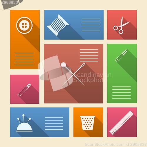 Image of Colored vector icons for sewing supplies with place for text