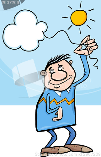 Image of man with cloud on string cartoon