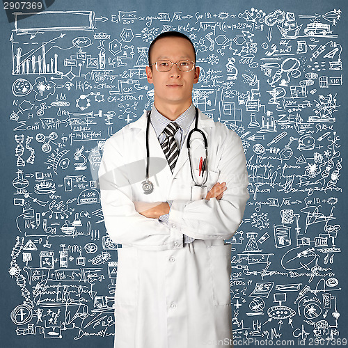 Image of doctor in glasses smiles at camera