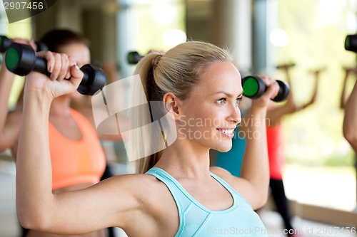 Image of group of women with dumbbells in gym