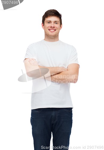 Image of smiling young man in blank white t-shirt