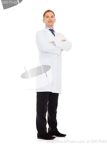 Image of smiling male doctor in white coat