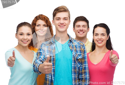 Image of group of smiling teenagers showing thumbs up