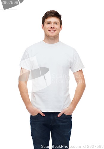 Image of smiling young man in blank white t-shirt