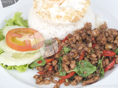 Image of Thai food, pork with basil.