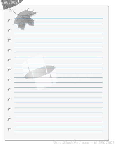 Image of Notebook paper with maple leaf at background