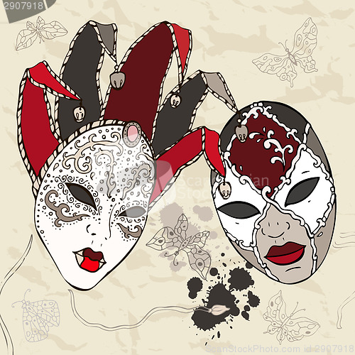 Image of Hand Drawn Venetian carnival masks.