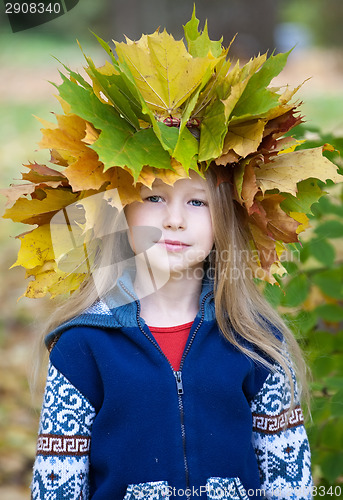 Image of little girl in autumn crown