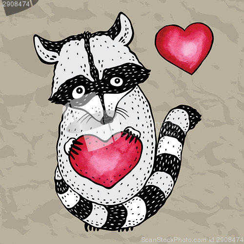 Image of Raccoon carrying a heart.