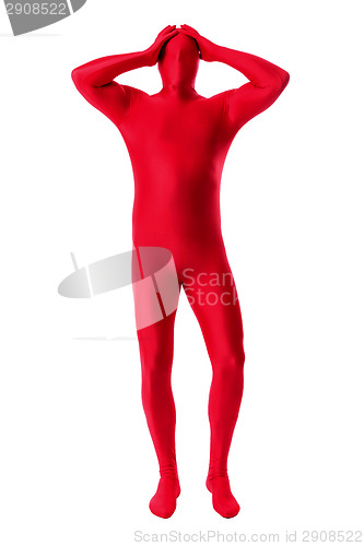 Image of man in a red body suit