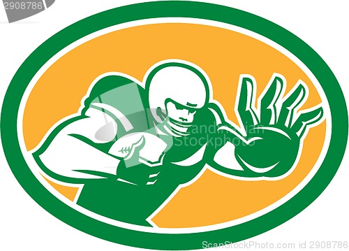 Image of American Football Player Fend Off Oval Retro