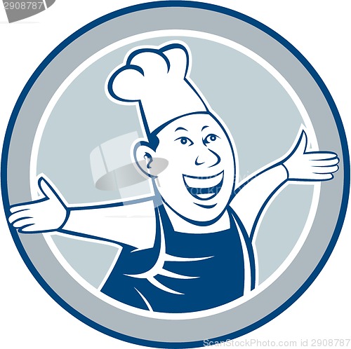 Image of Chef Cook Happy Arms Out Circle Cartoon