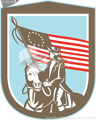 Image of American Revolutionary Serviceman Horse Flag Retro