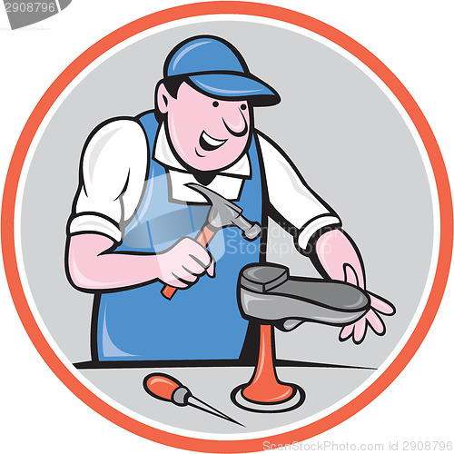 Image of Shoemaker With Hammer Shoe Circle Cartoon