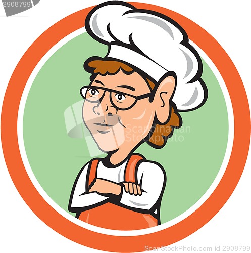 Image of Chef Cook Female Arms Folded Circle Cartoon