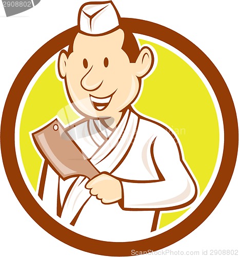 Image of Japanese Chef Cook Meat Cleaver Circle Cartoon