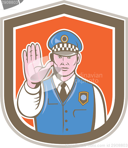 Image of Traffic Policeman Hand Stop Sign Shield Cartoon