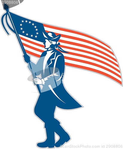 Image of American Patriot Soldier Waving USA Flag Circle Retro