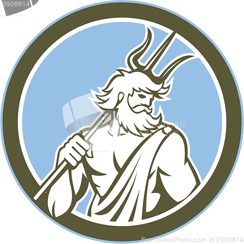 Image of Neptune Poseidon Trident Circle Retro