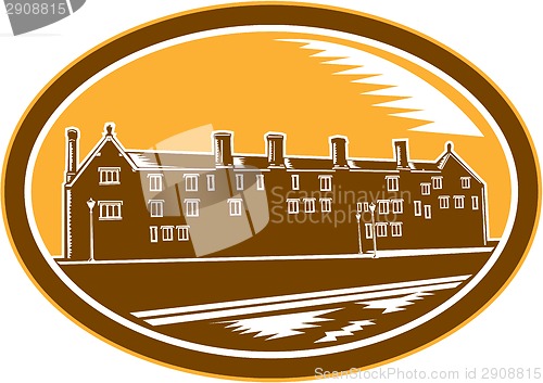 Image of Old Building Cambridge Woodcut Retro