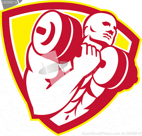 Image of Bodybuilder Lifting Dumbbell Shield Retro