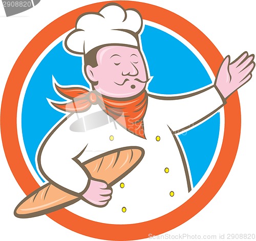 Image of Chef Cook Holding Baguette Circle Cartoon
