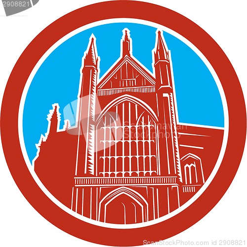 Image of Winchester Cathedral Woodcut Retro