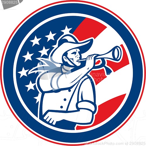 Image of American Cavalry Soldier Blowing Bugle Circle