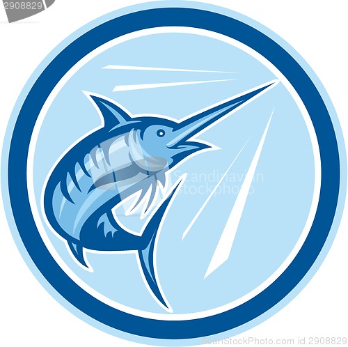 Image of Blue Marlin Fish Jumping Circle Cartoon