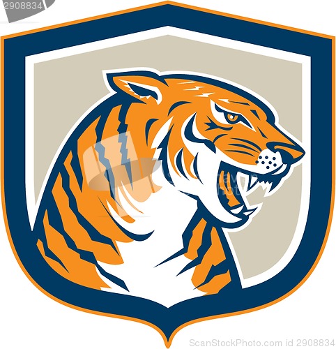 Image of Angry Tiger Head Sitting Growling Shield Retro